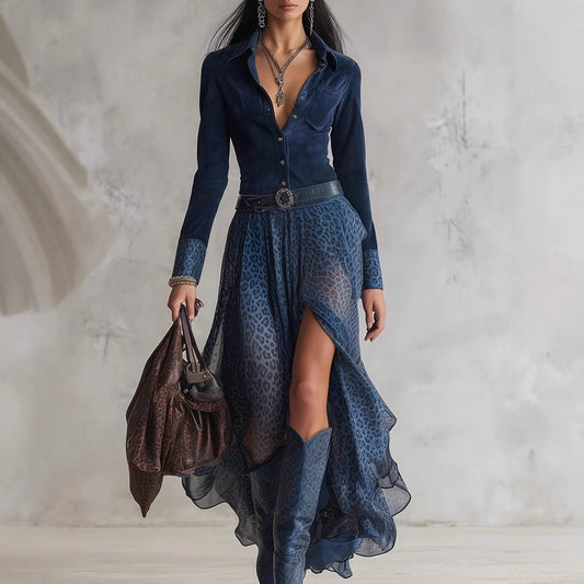 فستان جديد أنيق لخريف وشتاء  ياقة بولو مرقعة بأكمام طويلة