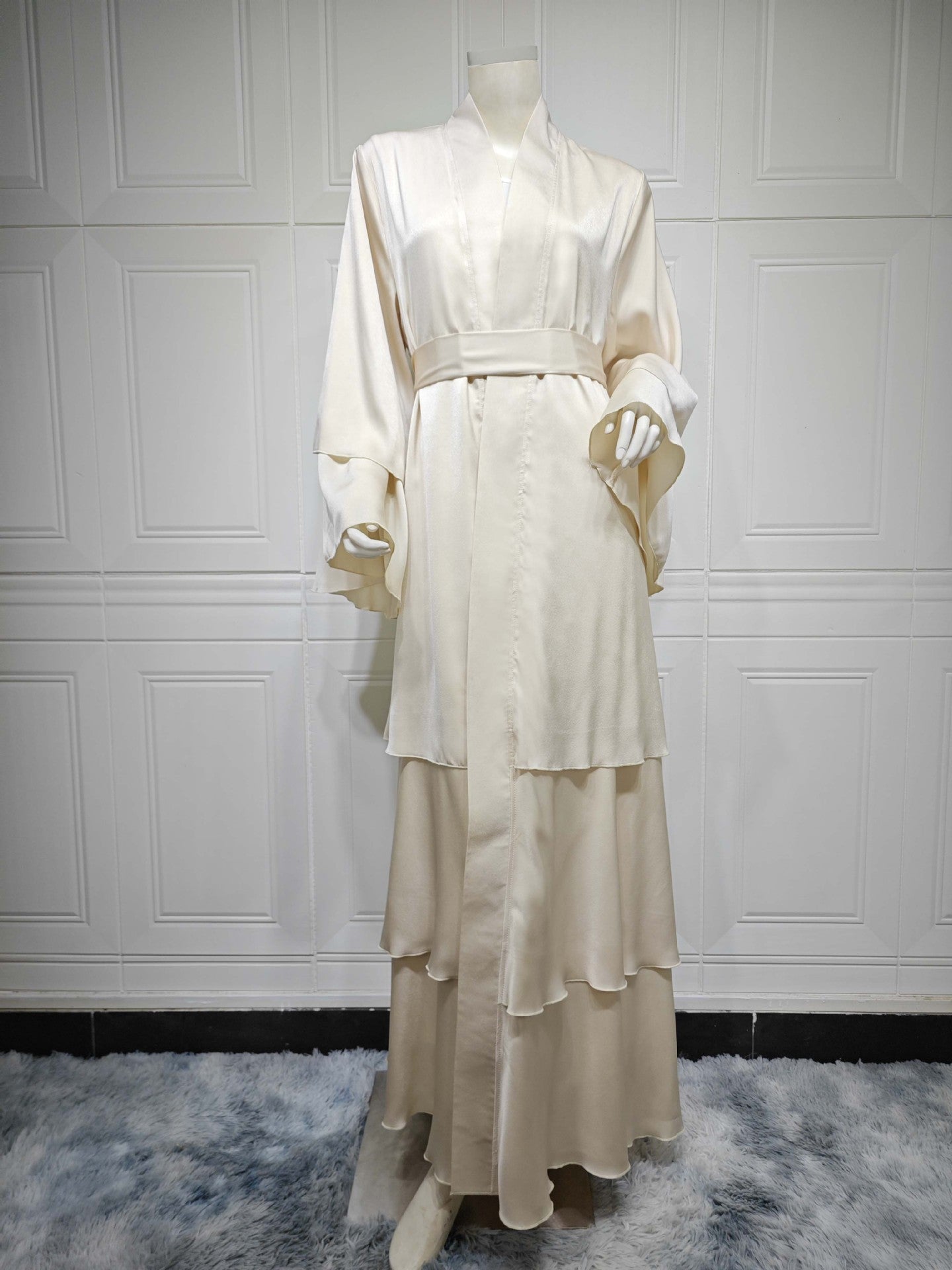 Robe abaya unie, vêtement d'extérieur cardigan, style musulman