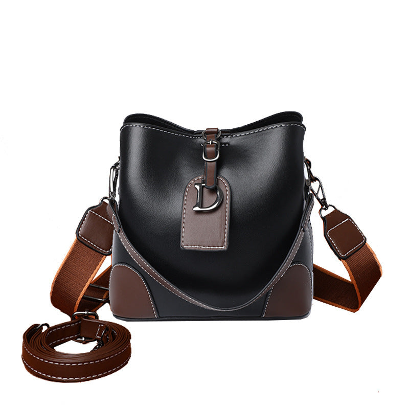 Women’s Soft PU Bucket Bag with Tassel and Zipper, 21x12x19 cm