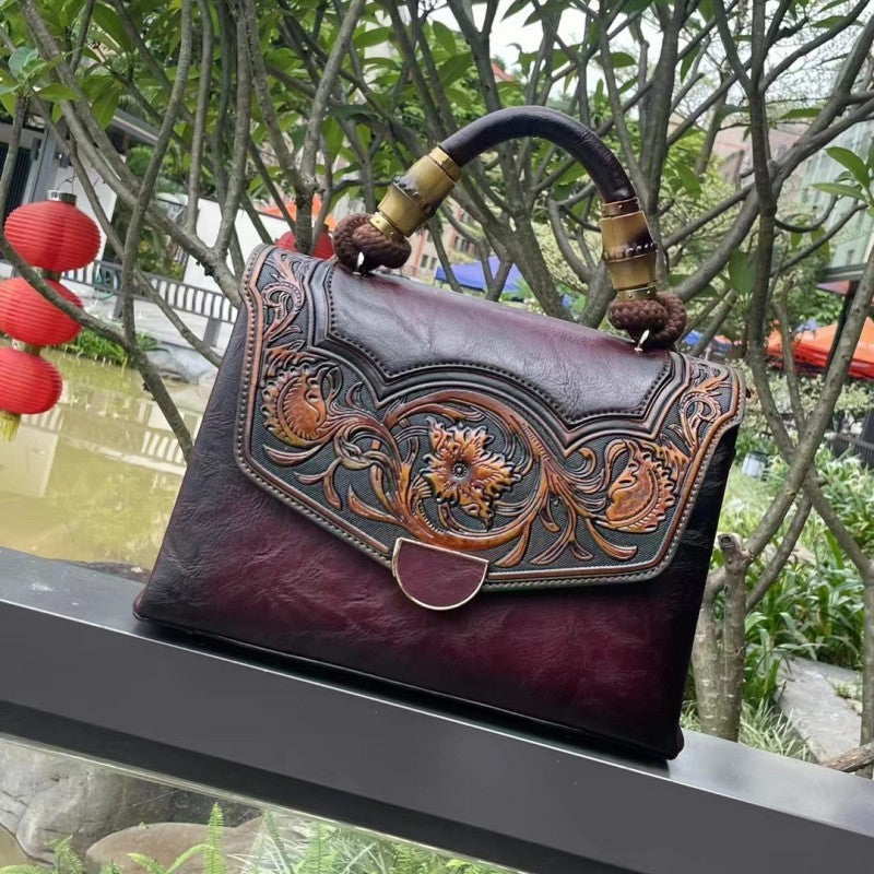 Retro Embossed Women's Crossbody Bag with 3D Floral Design