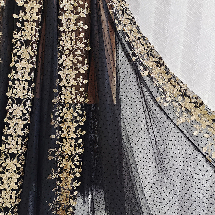 Lady long-sleeved Low Cut Embroidered Lace Stitching Dress for Arabian Gulf Women