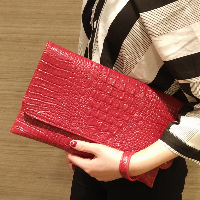 Leather Ladies Large-Capacity Crocodile Pattern Clutch Bag