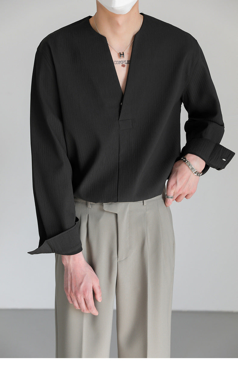 Pull ample pour homme à manches longues couleur unie automne