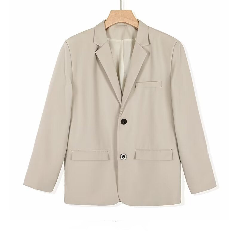 Men’s Casual Spring Autumn Suit Jacket with Padded Shoulders in Edgy Korean Style