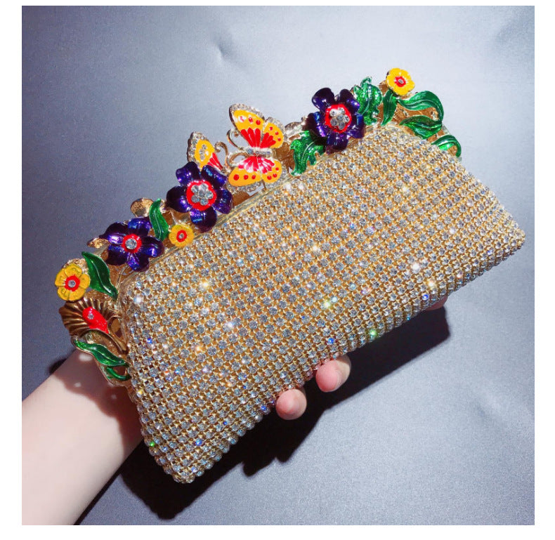 Gold Rhinestone Bridal Dinner Bag with Chain Handle