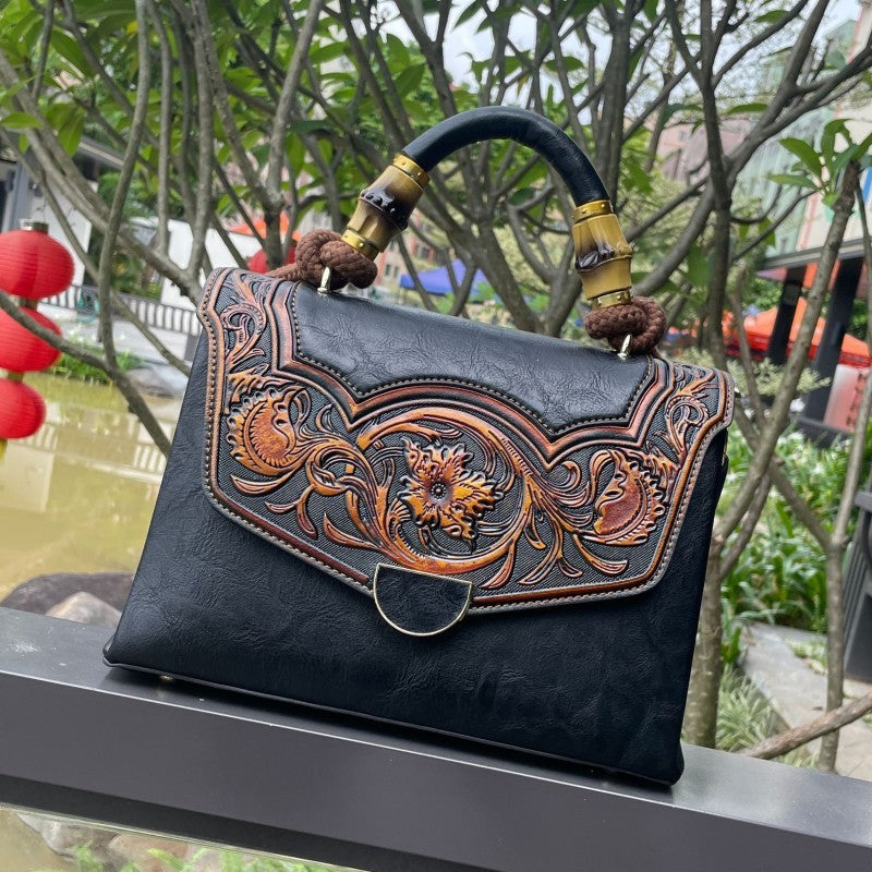 Retro Embossed Women's Crossbody Bag with 3D Floral Design