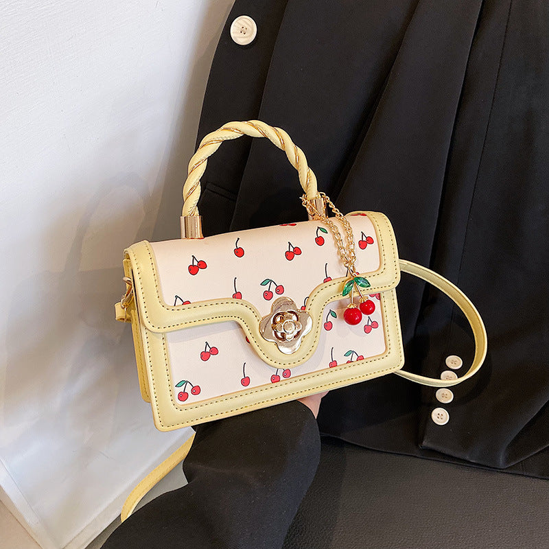 Cherry Twist Small Square Portable Bag - PU, 20cm