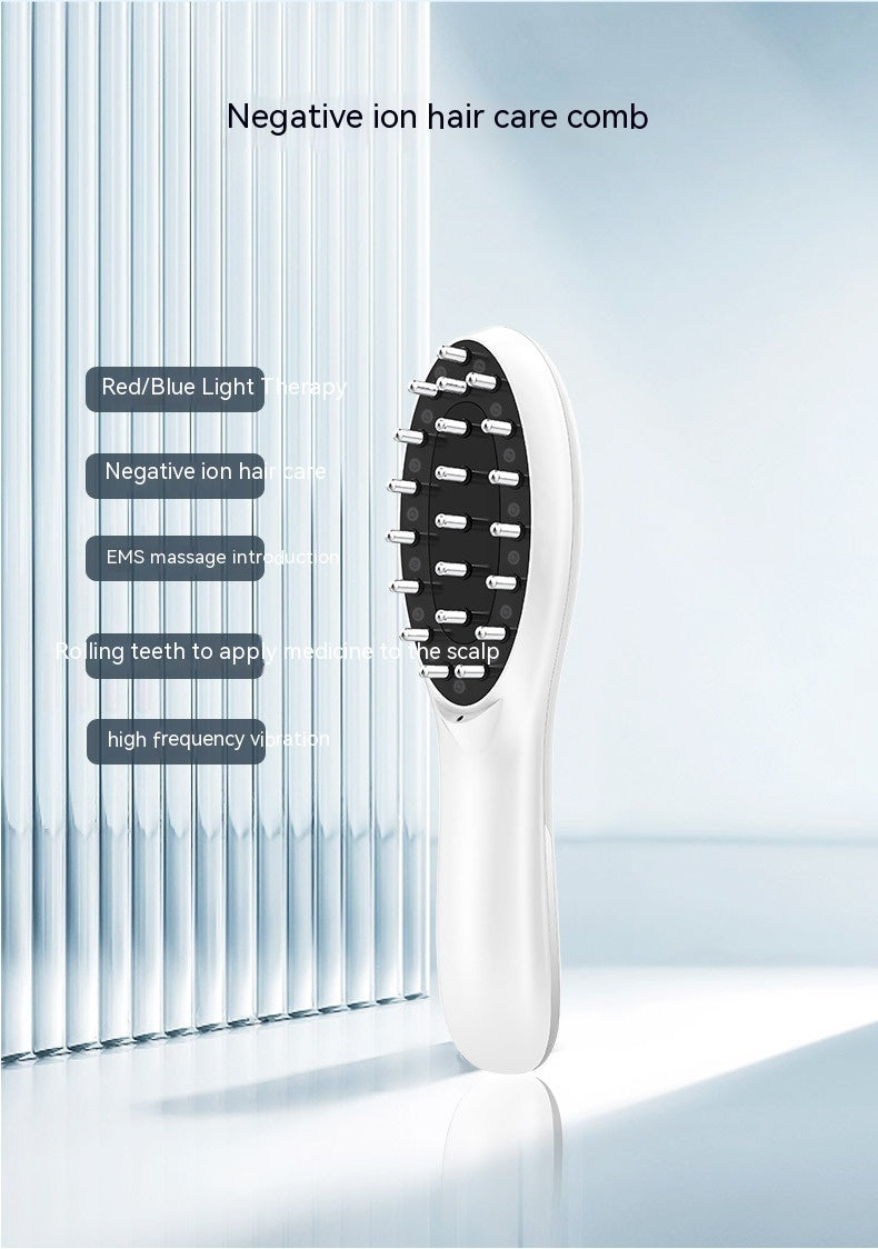 Electric Anion Hair Brush with Micro Current, Red & Blue Light, Vibration Massage - White, 198x55x35mm