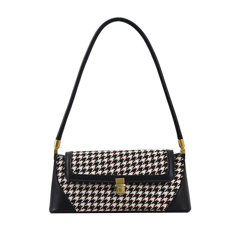 Frosted Color Matching Houndstooth Fashion Baguette Bag for Women