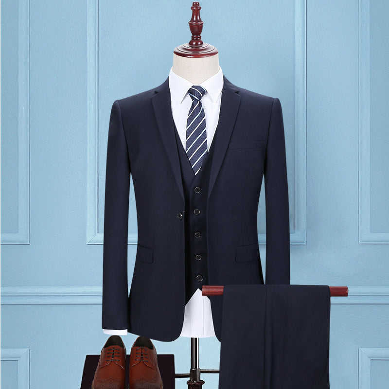 Men's Slim Fit Three-Piece Business Suit with Tie