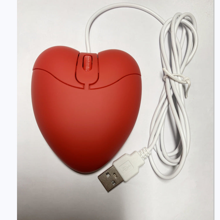 Souris Optique Filaire Mignonne en Forme de Cœur Rouge 1200 DPI