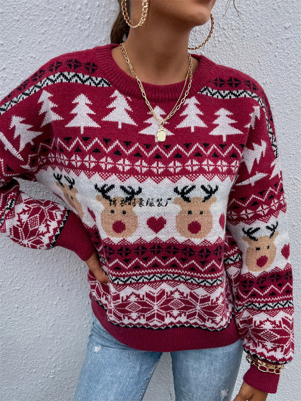 Pull rouge de Noël - Pull tricoté pour les fêtes d'hiver