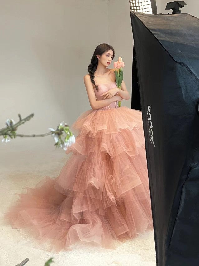Colorful Pink Yarn Tube Top Tutu Wedding Dress One Size