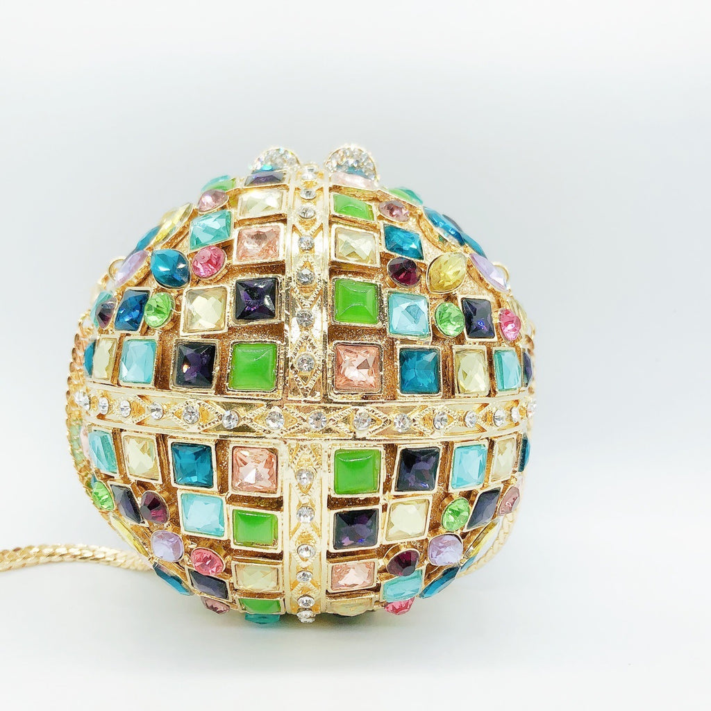 Multicolored Glass Rhinestone Round Ball Clutch Bag with Empty Diamond 10.5cm
