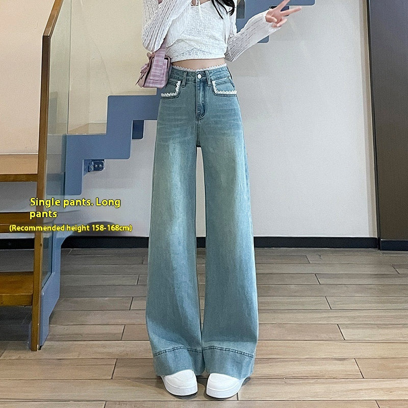 Jean large taille haute en dentelle pour femme