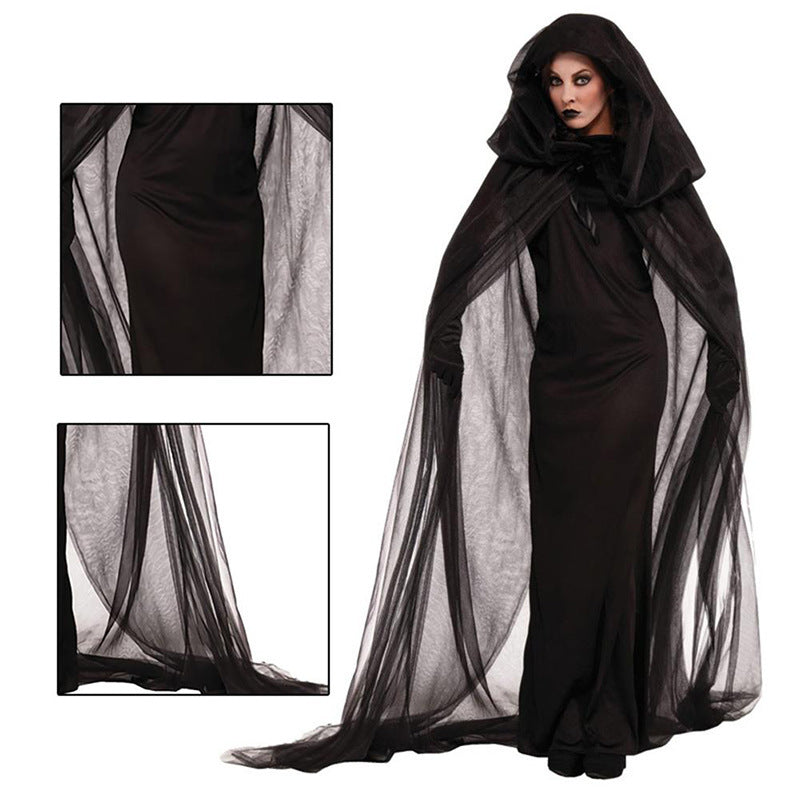 Nouvelle robe longue noire de cosplay pour Halloween, femme, costume de sorcière, diable, vampire, mort, enfer, opéra, fête, cosplay, Jour des Morts, costume