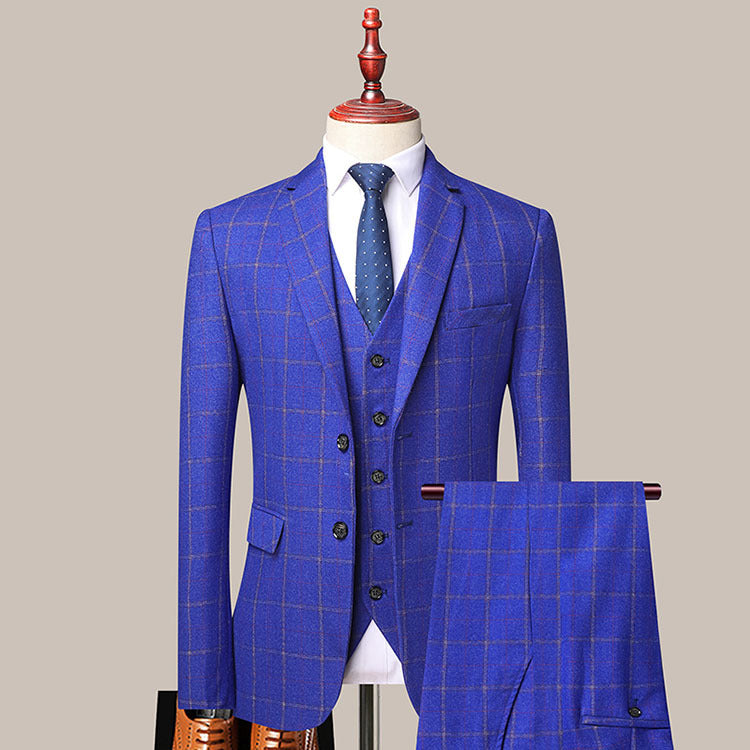 Men's Slim-Fit Three-Piece Wedding Suit in Blue, Navy, Black, Gray