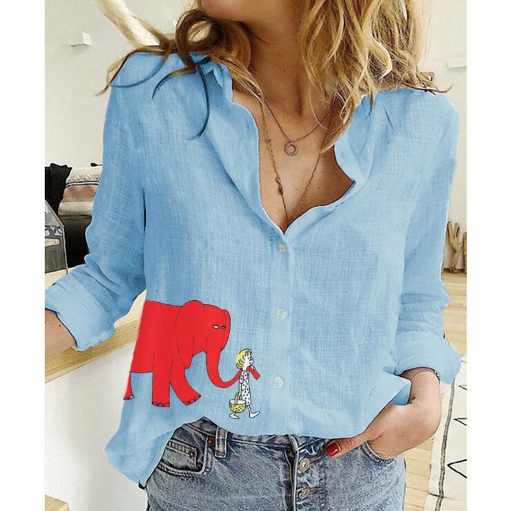 Plus Size Ladies Casual Loose Long-Sleeve Linen Shirt