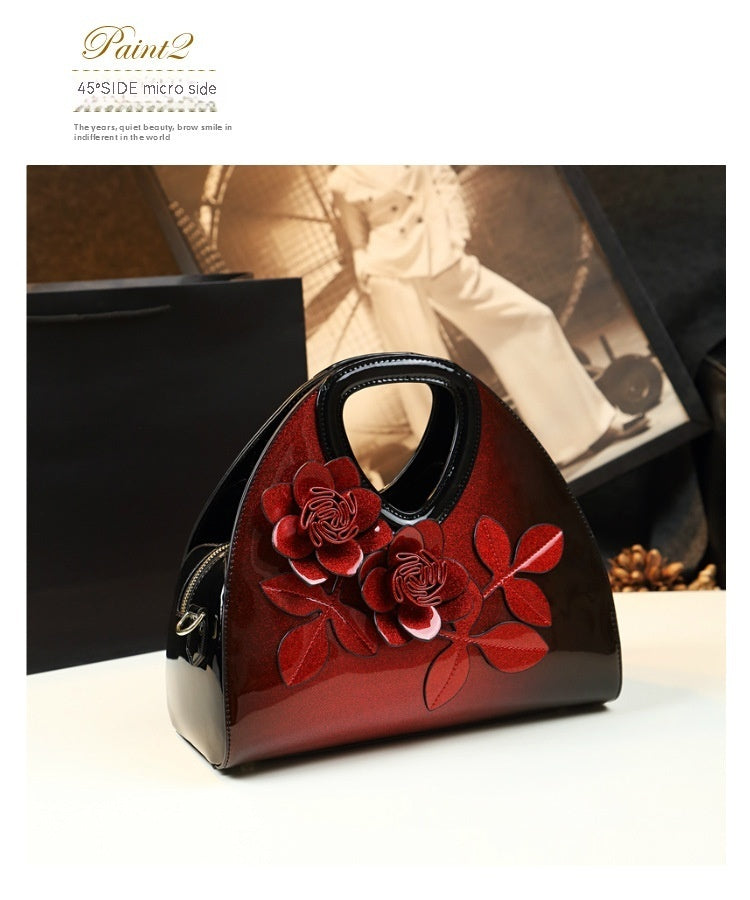 Personalized Flower Dumpling Patent Leather Messenger Bag