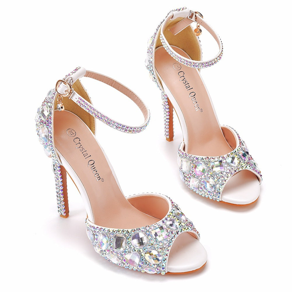 Sandales à talons hauts peep-toe avec bride et bout ouvert, grande taille 35-46