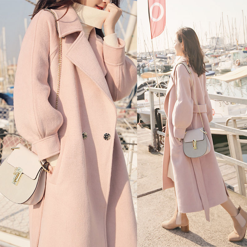 Women’s Autumn Winter Thickened Woolen Coat with Cinched Waist