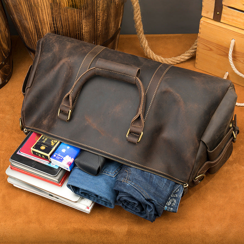 Sac de voyage en cuir Crazy Horse grande capacité de rangement 36-55L