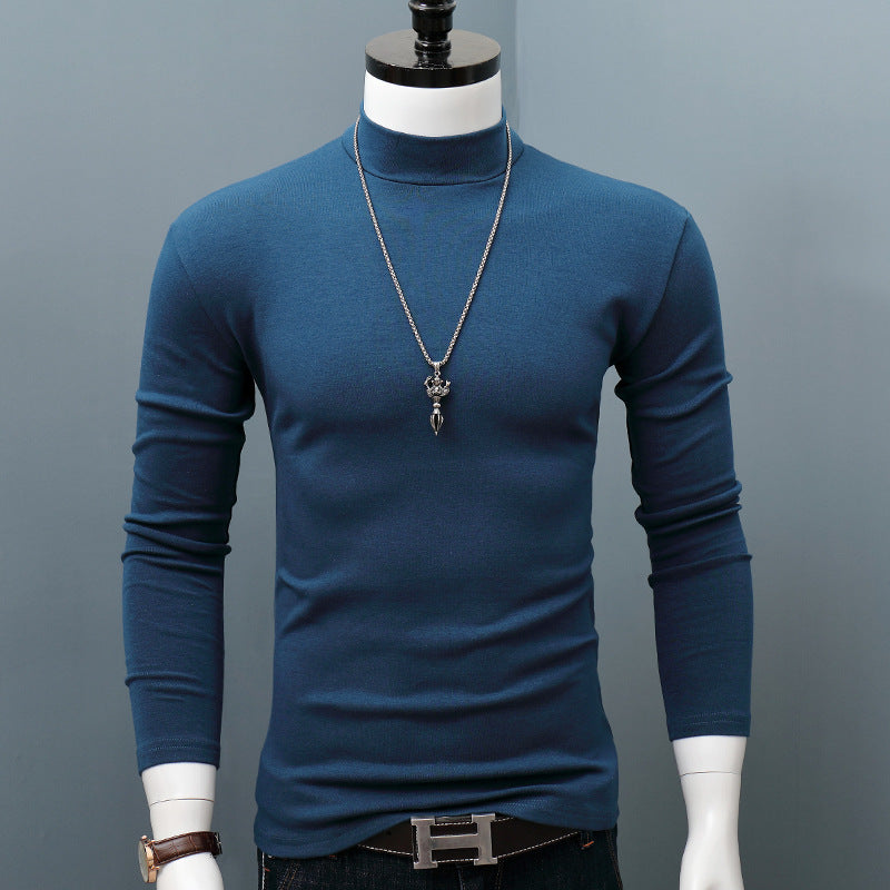 Men's Slim Fit Long-Sleeve Cotton High Collar Top