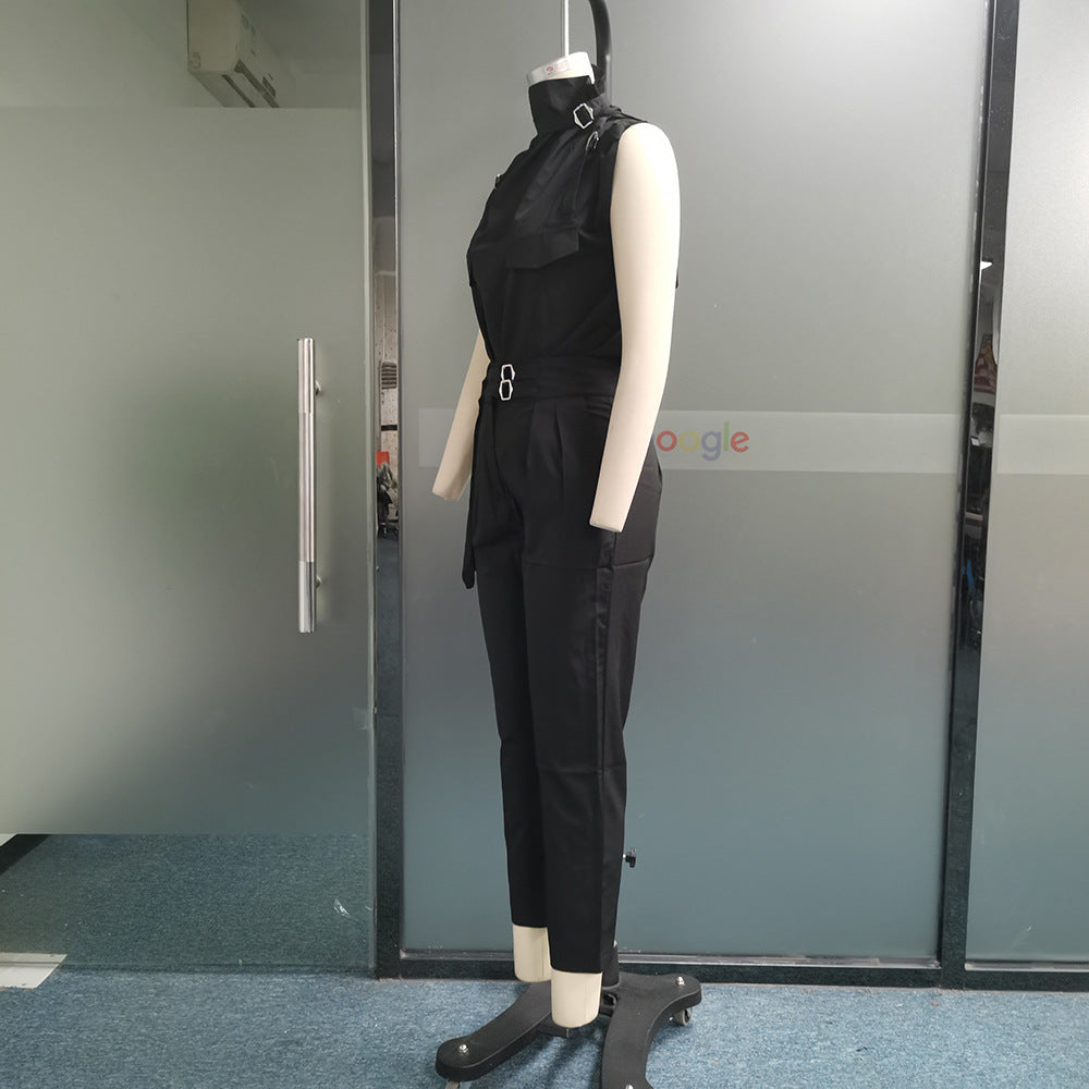 Shoulder and Waist Slimming Blouse with Belt and Pants Set