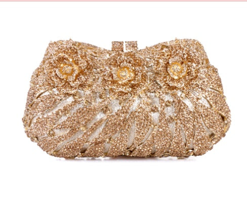 European & American Women's Metal Rose Diamond Crystal Clutch Bag 21cm