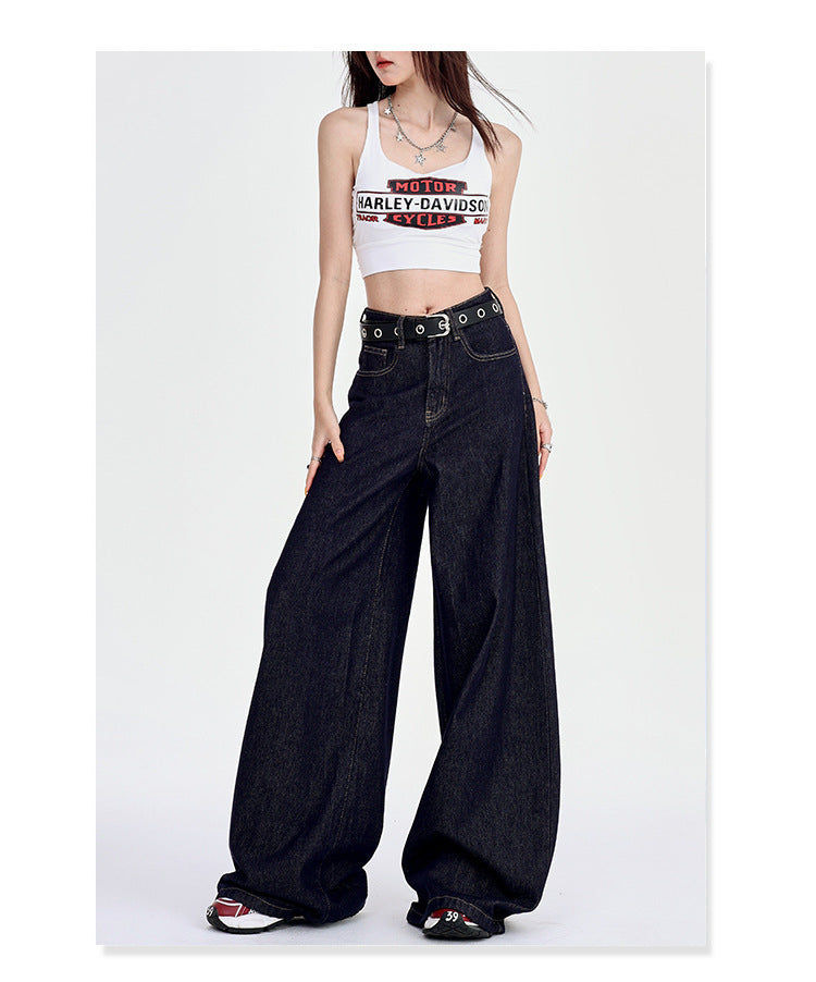 Spring Draped High Waist Wide Leg Denim Jeans for Women