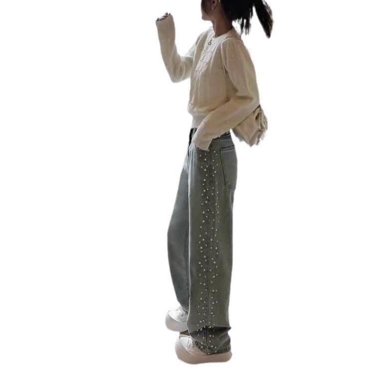Vintage Washed Light Blue High Waist Wide Leg Denim Jeans