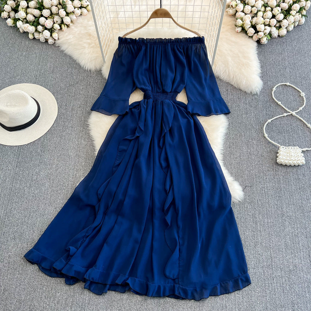 Off-the-shoulder Ruffled Chiffon Dress