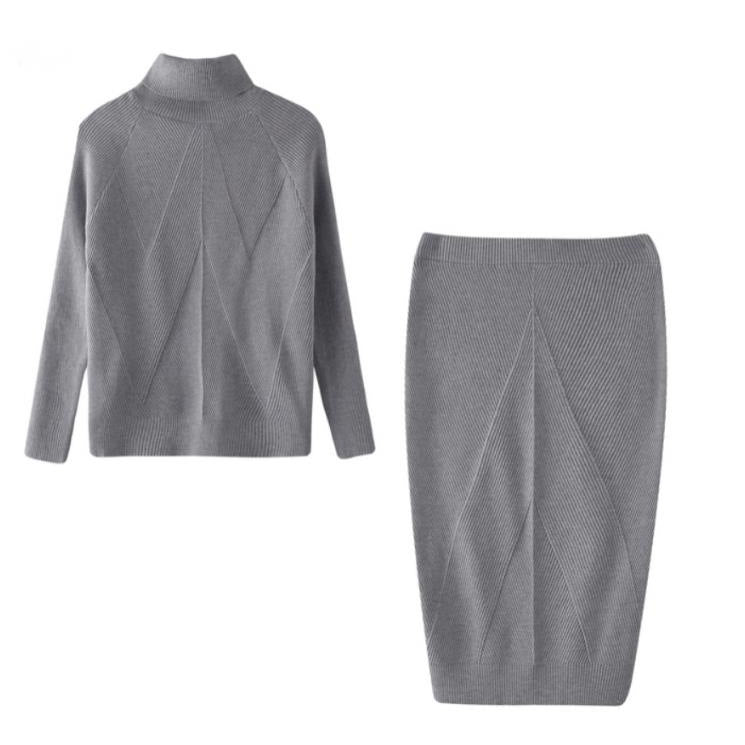 Pull col roulé tricoté de style européen et américain avec jupe chaude ajustée