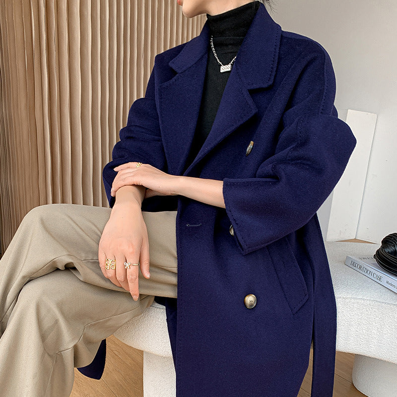 Women's Wool Suit Collar Reversible Tweed Coat - Fashionable & Versatile