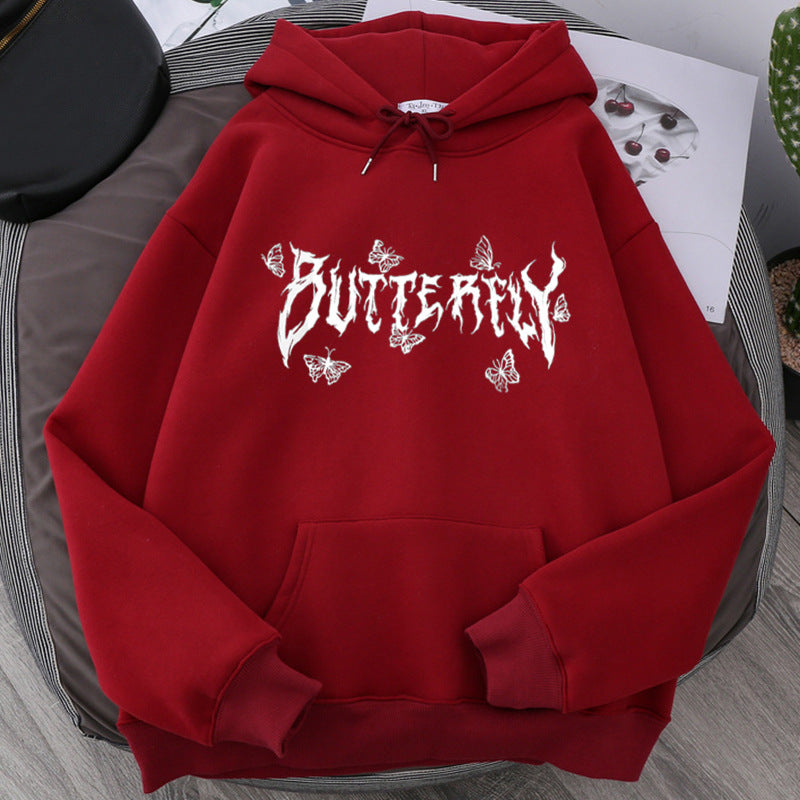 Sweat-shirt ample unisexe papillon lettre gothique en mélange de polyester et coton