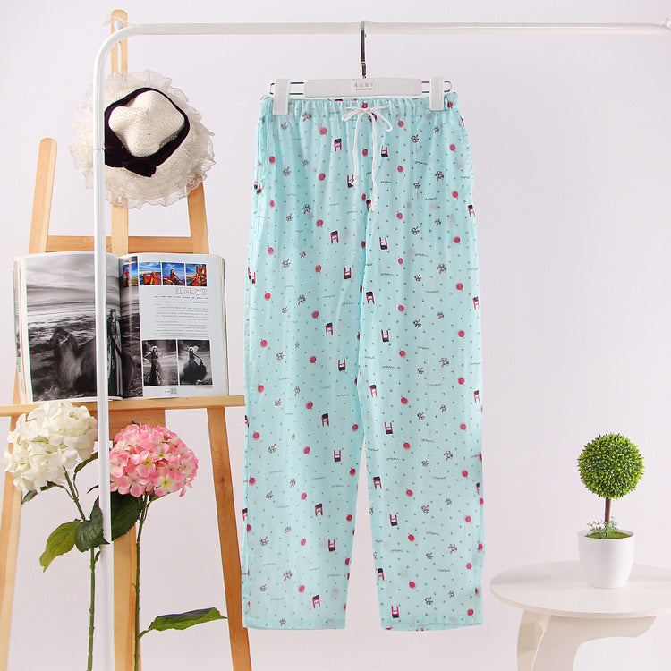Women's Cotton Double Layer Gauze Multicolor Home Pajama Pants