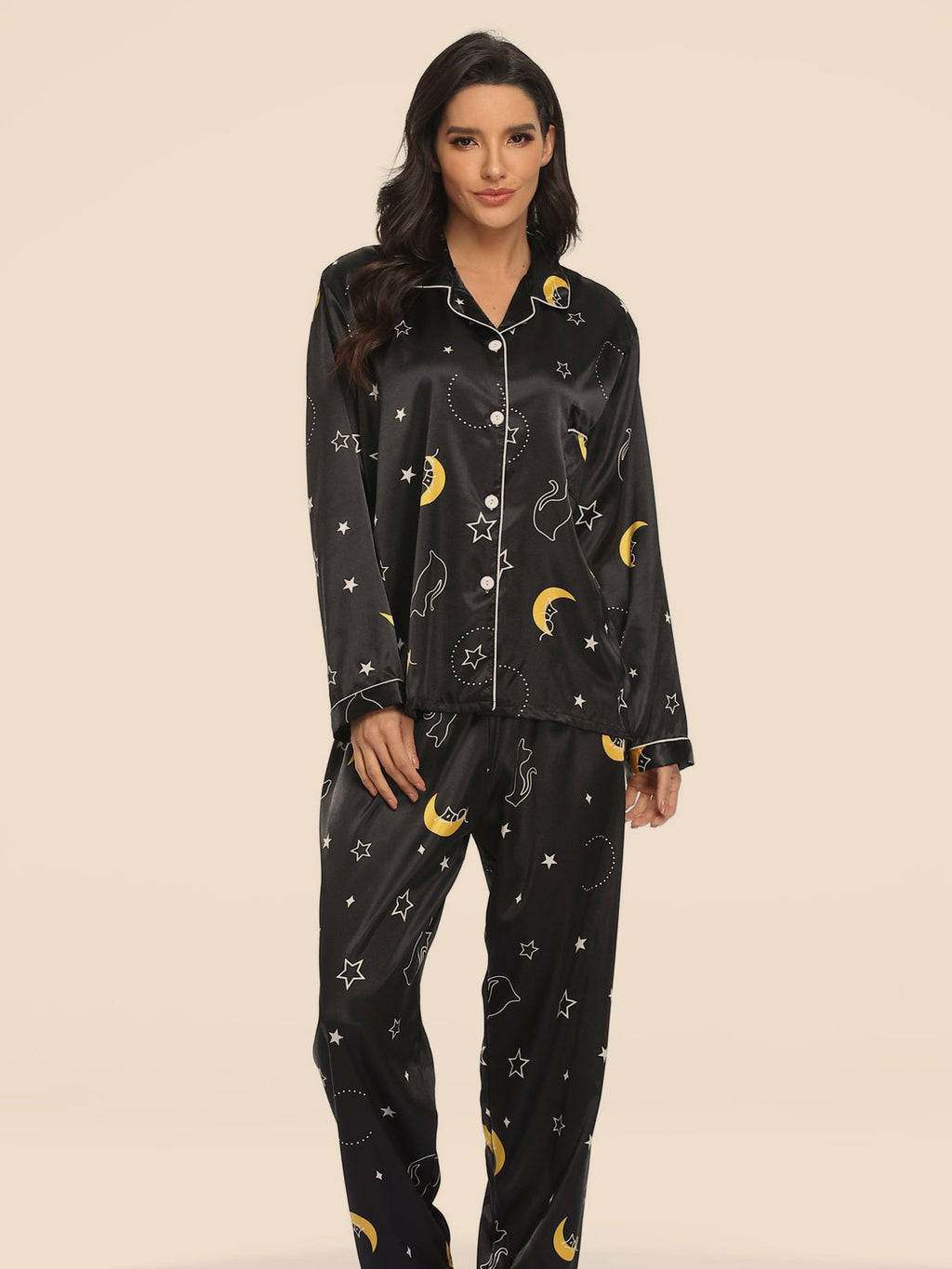 Two-Piece Stretch Satin Pajama Set for Women
