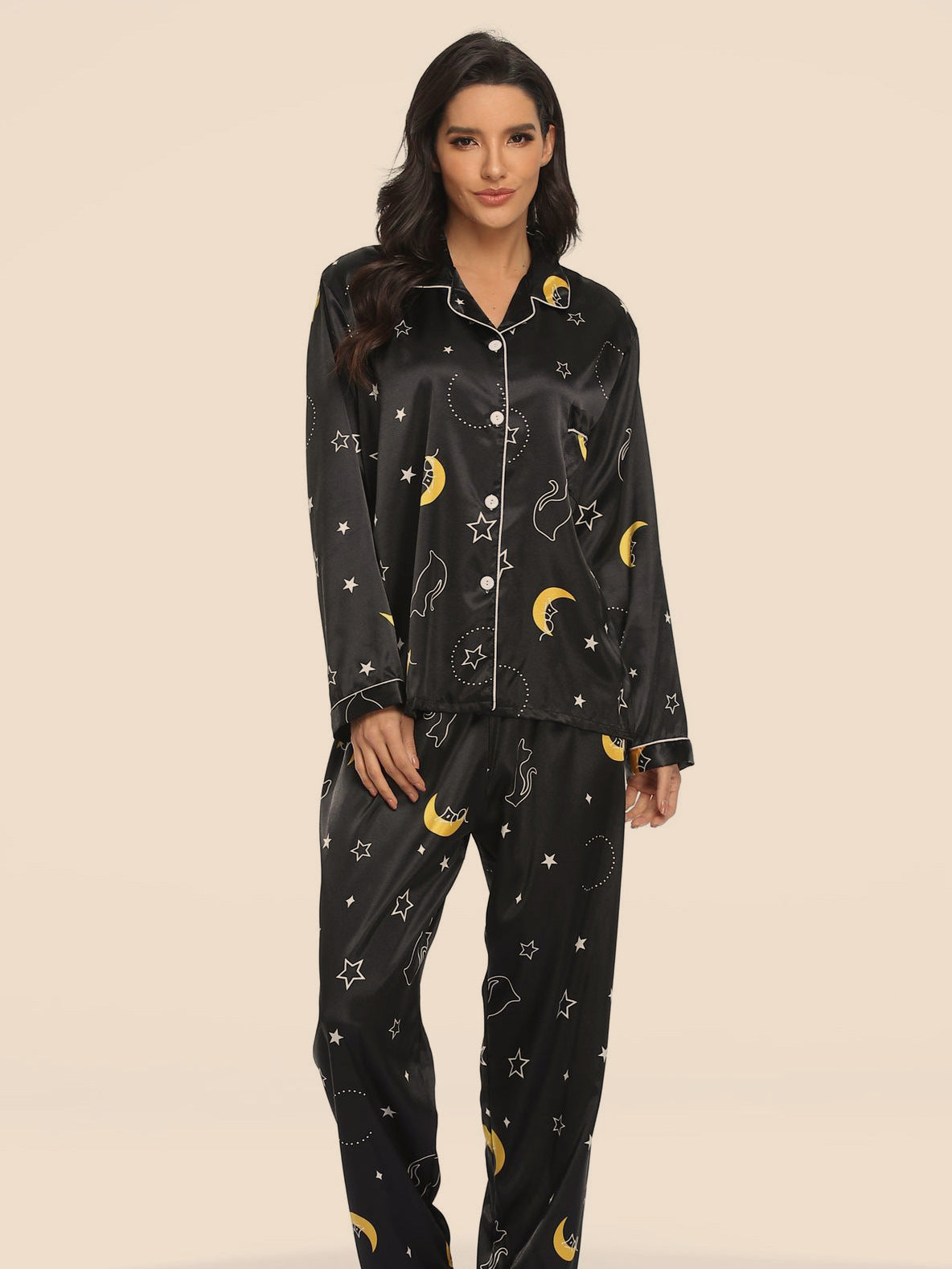 Two-Piece Stretch Satin Pajama Set for Women