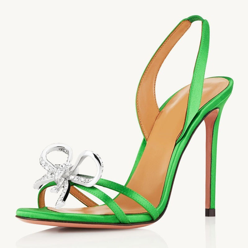 Women's High Heel Sandals with Diamond Bow Decorations