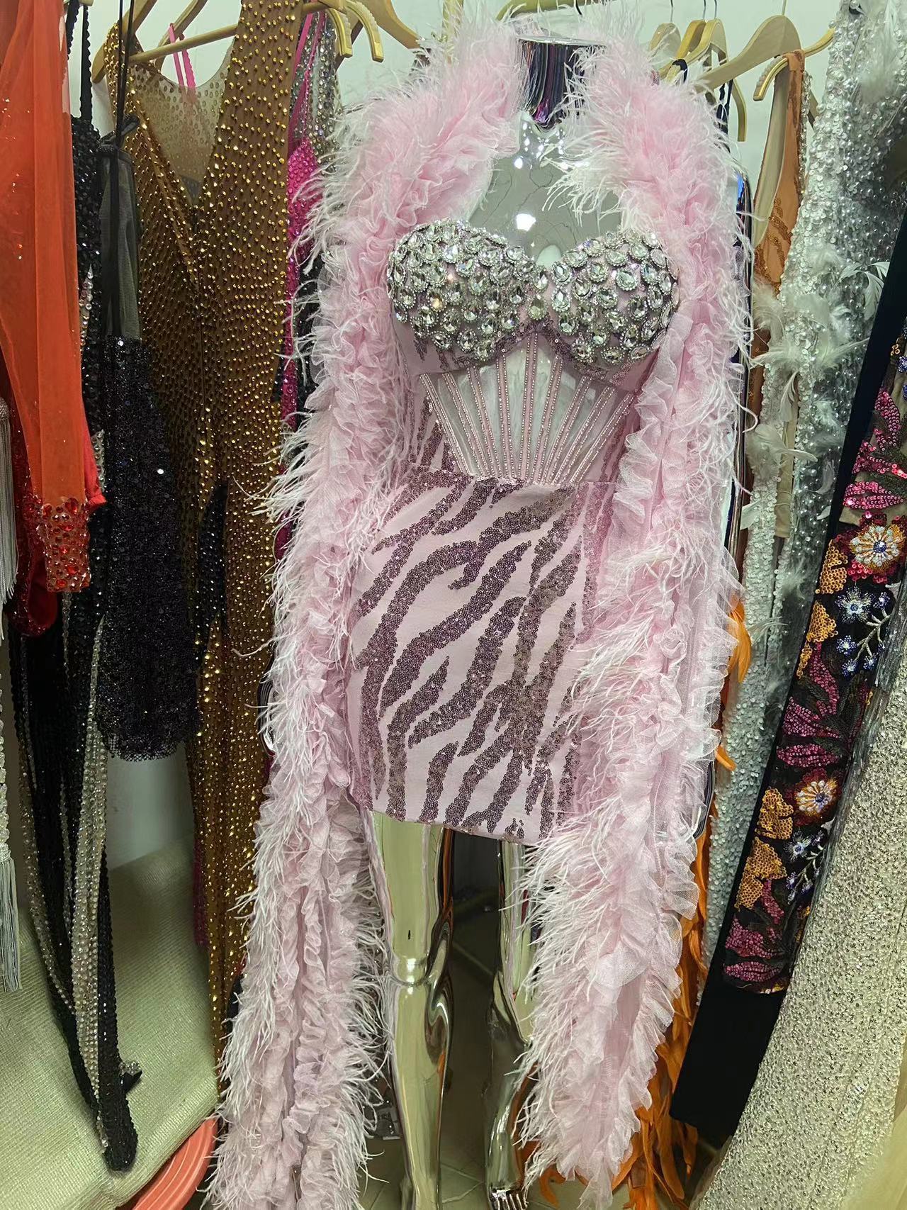 Women’s Pink Rhinestone Sequined Embroidered Tube Top Dress Cotton S-XL