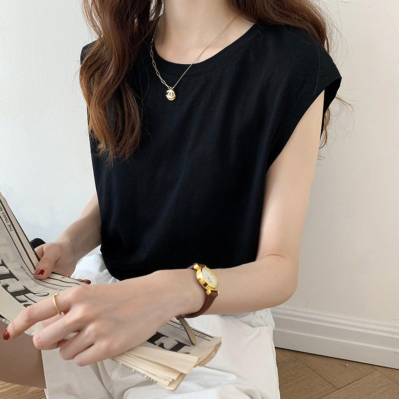 Fashion Black Vest T-shirt Top Outer Wear Ins