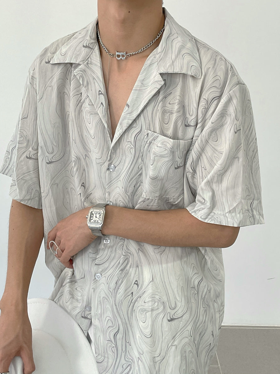 Men's Vintage Wavy Short Sleeve Shirt Polyester