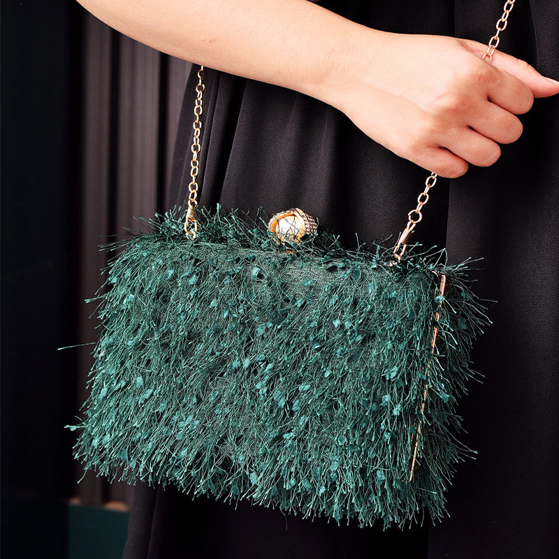 Sac à bandoulière cylindrique à pompon pour femme, sac de soirée