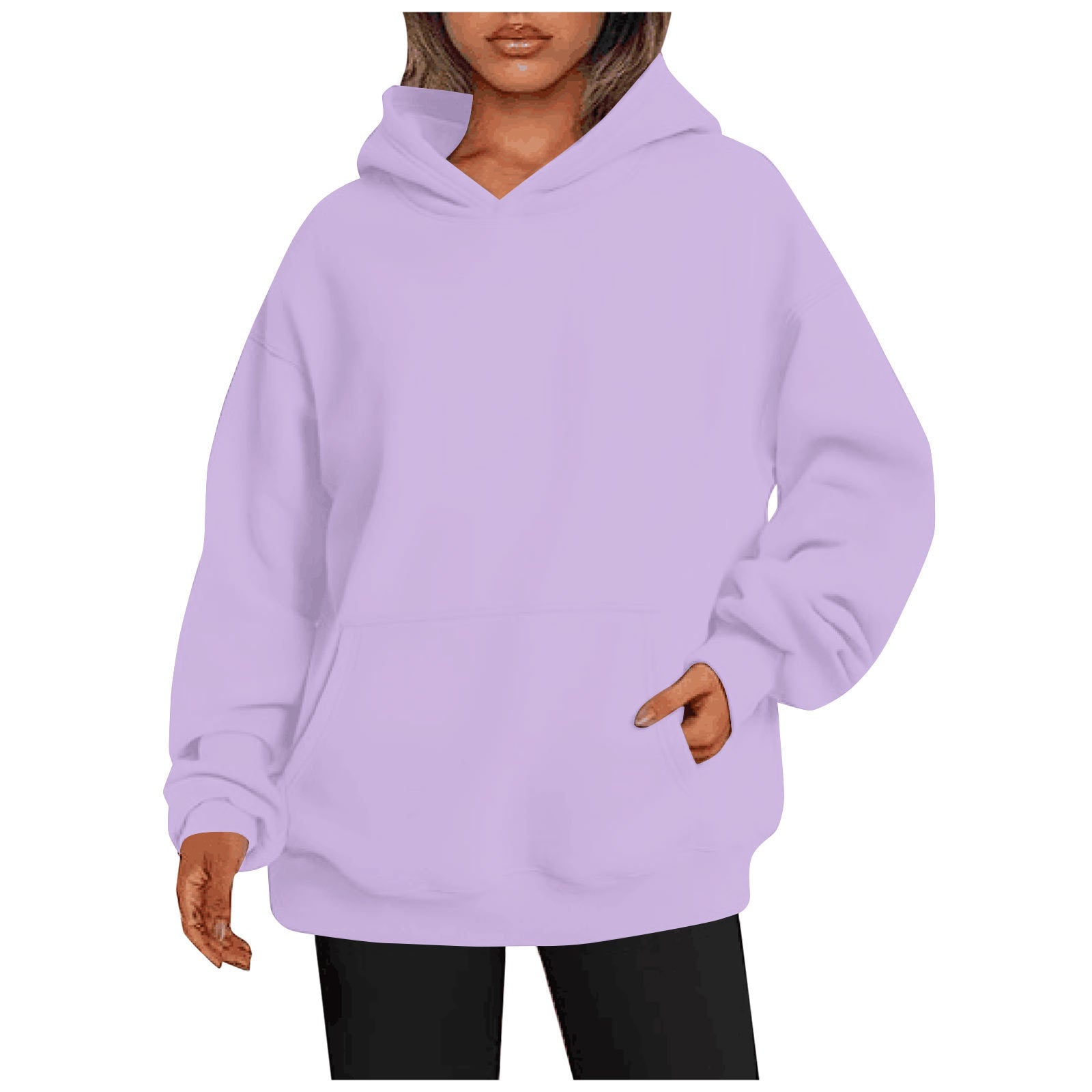 Sweat-shirt à capuche oversize uni avec poches pour femme - Pullover, Polyester, S-XXL