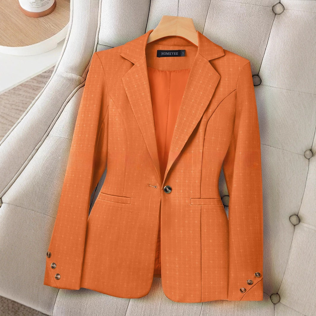 Elegant Orange Geometric Pattern Suit Collar Long Sleeve Casual Top