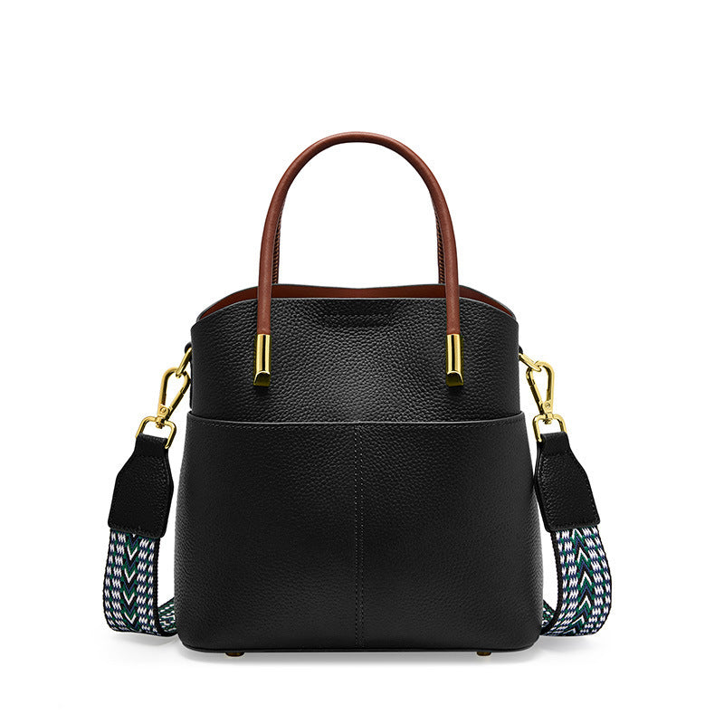 Western Style Genuine Leather Bucket Bag for Women