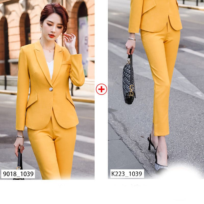 Ensemble tailleur femme uni professionnel en viscose avec pantalon