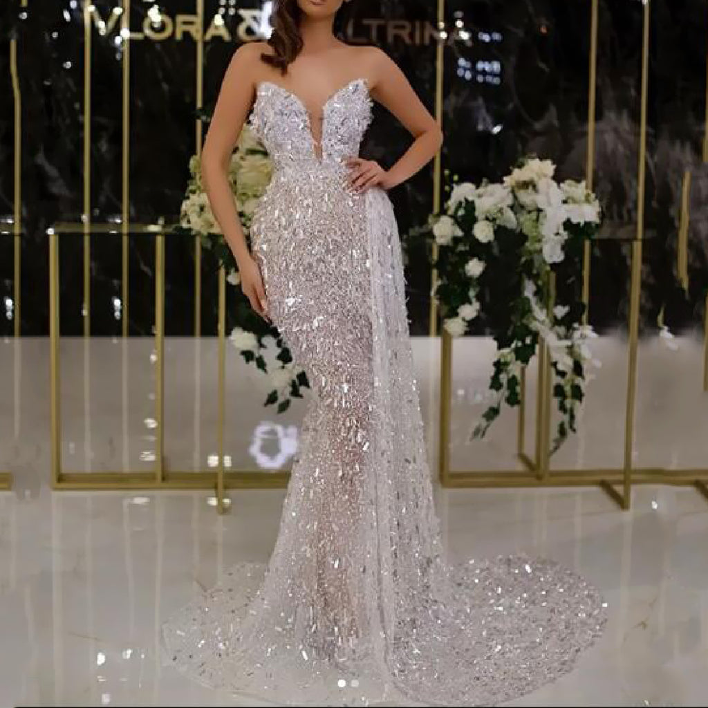 Sexy V-Neck Hot Silver Sleeveless Suspenders Dress