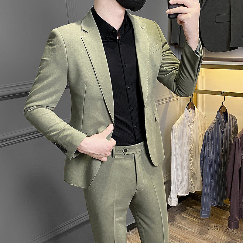 Men's Slim Fit Corduroy Business Casual Suit with Vest