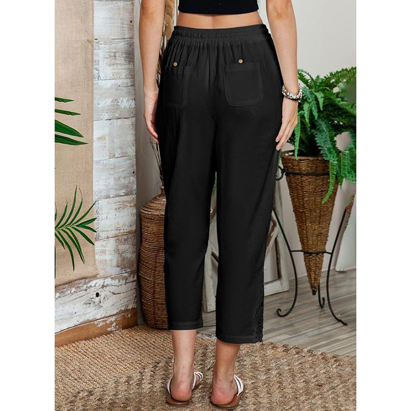 Women Casual Lightweight Drawstring Elastic Waist Pants With Pockets